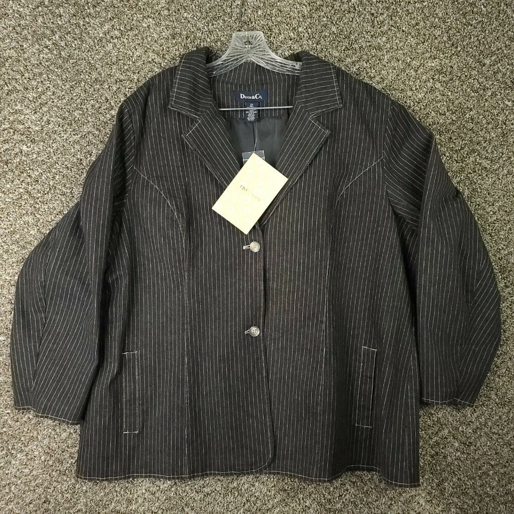 Denim & Co Womans 2XL Black With White Strip Suit Jacket Blazer